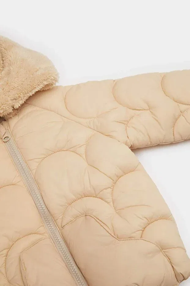 Детское пальто для девочек стеганое с капюшоном Defacto, Beige-Bg65 — фото 4
