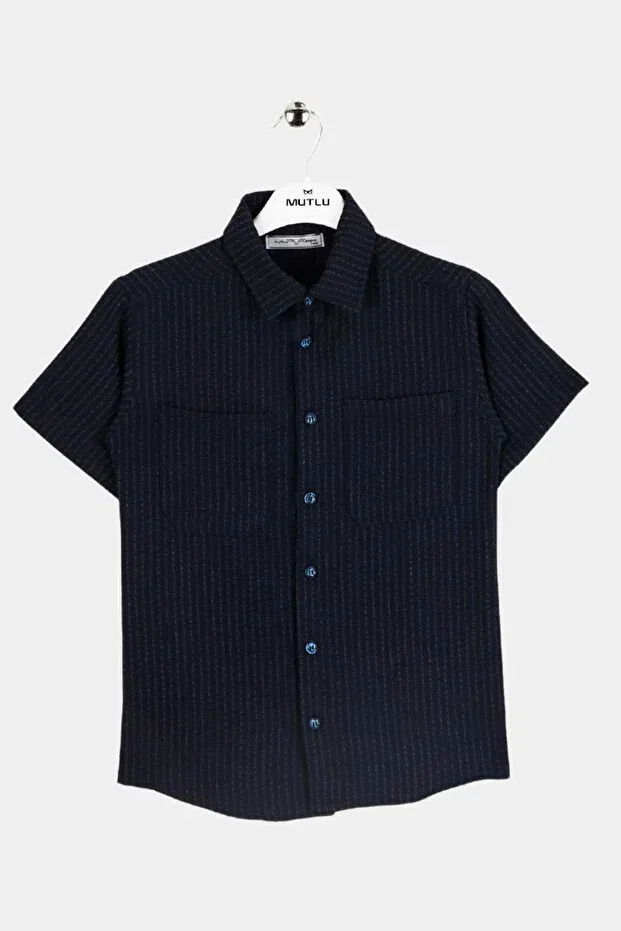 Детская рубашка для мальчиков с коротким рукавом Mutlu Kids, Navy Blue — фото 3
