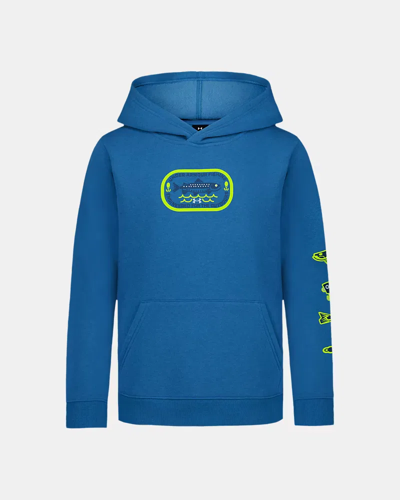 Худи для мальчиков из хлопкового флиса с капюшоном и принтом UA Fish Patches UnderArmour, Aegean Blue/Blackout Navy