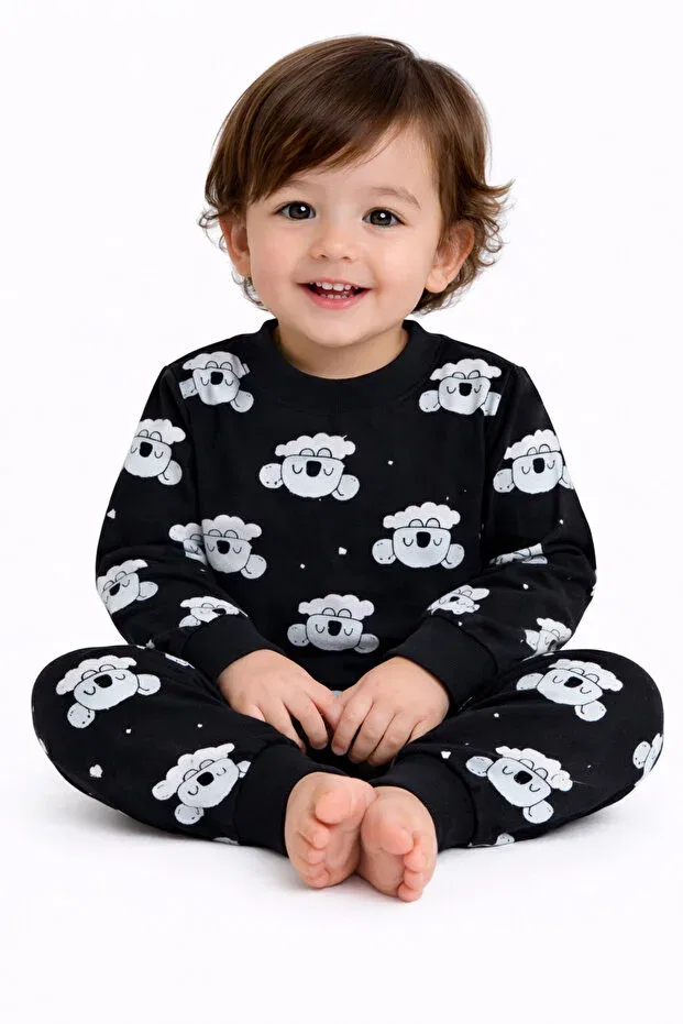 Детский комплект пижамы из микрозамши с принтом Unisex Ozbaby.Com, Black