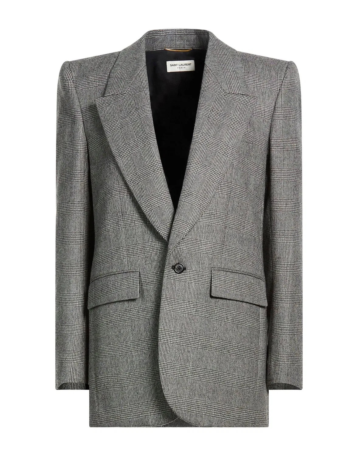 Женский однобортный блейзер из шерсти С принтом Glen Plaid Saint Laurent, серый