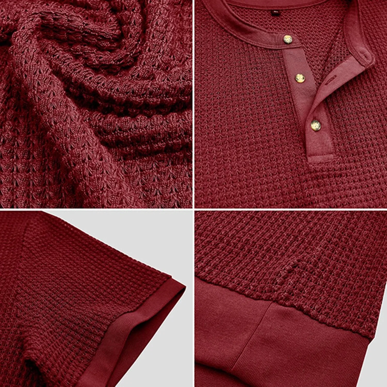 Мужская футболка с круглым вырезом, длинным рукавом Henley, Wine — фото 2