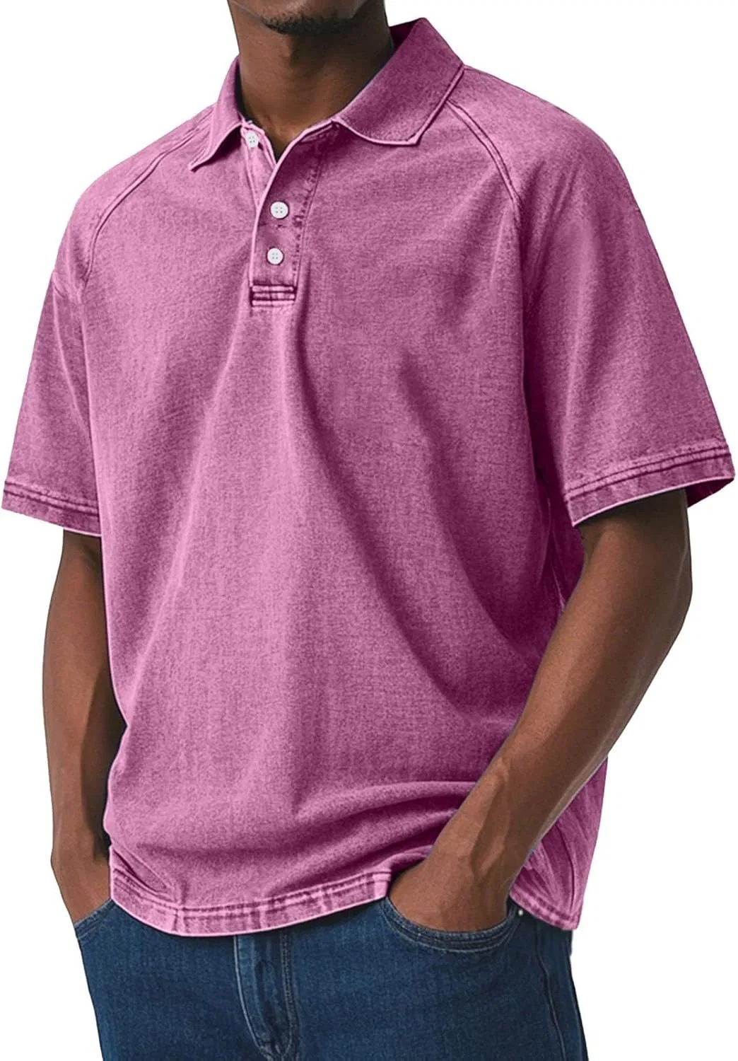 Мужская футболка свободного кроя с кислотной стиркой Heavyweight Cotton, Pink