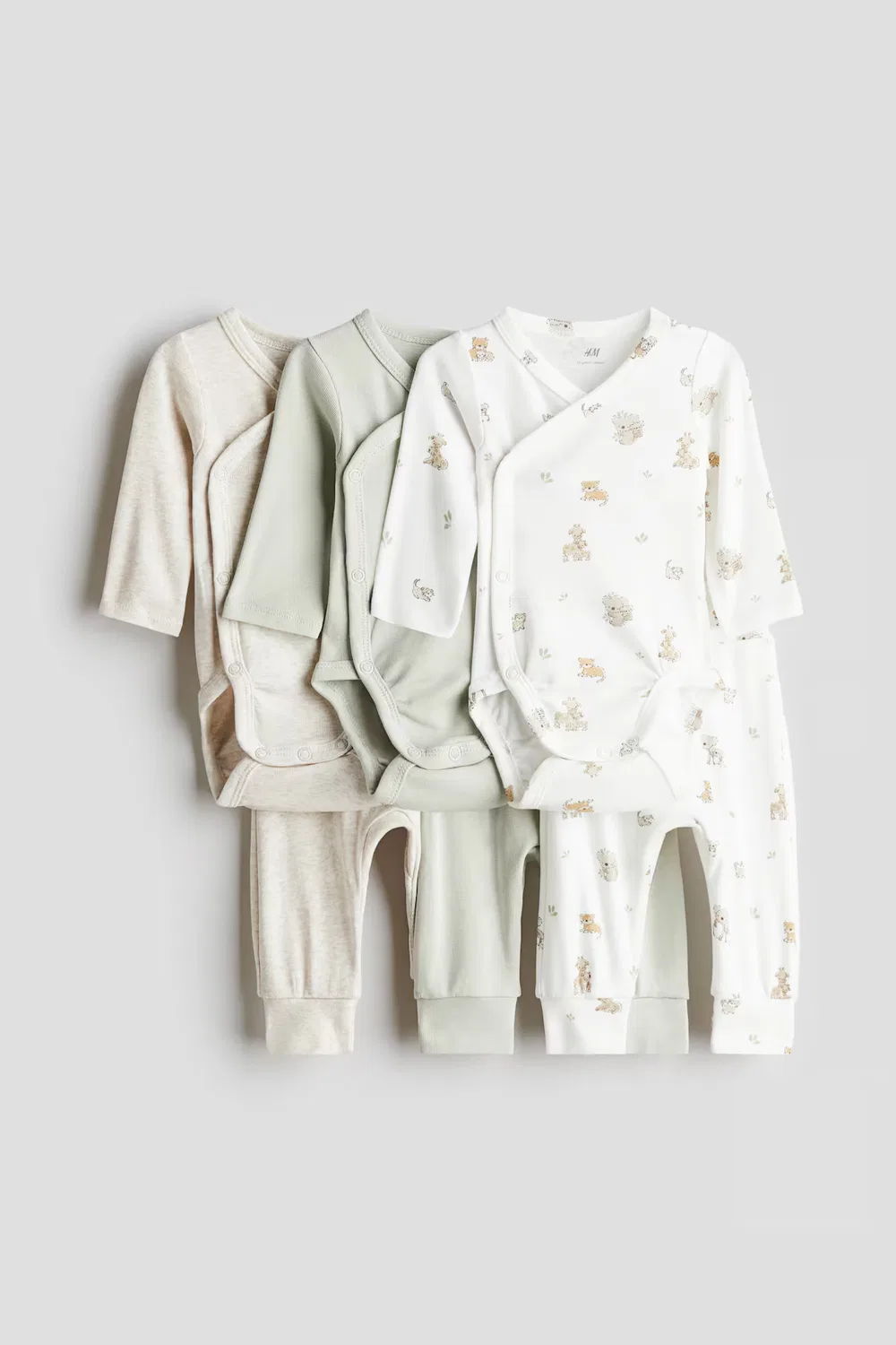 Комплект из 6 предметов, включающий боди и брюки H&M, Hellgrün/Tiere — фото 2