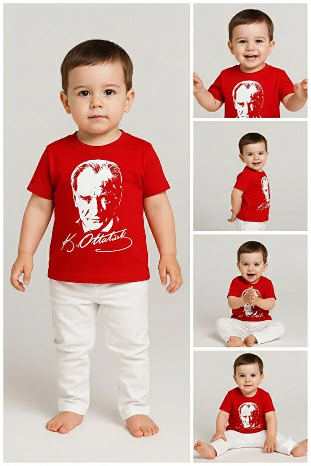 Детская футболка для мальчиков с принтом Ataturk printed Sibel Günay Butik, Red — фото 4