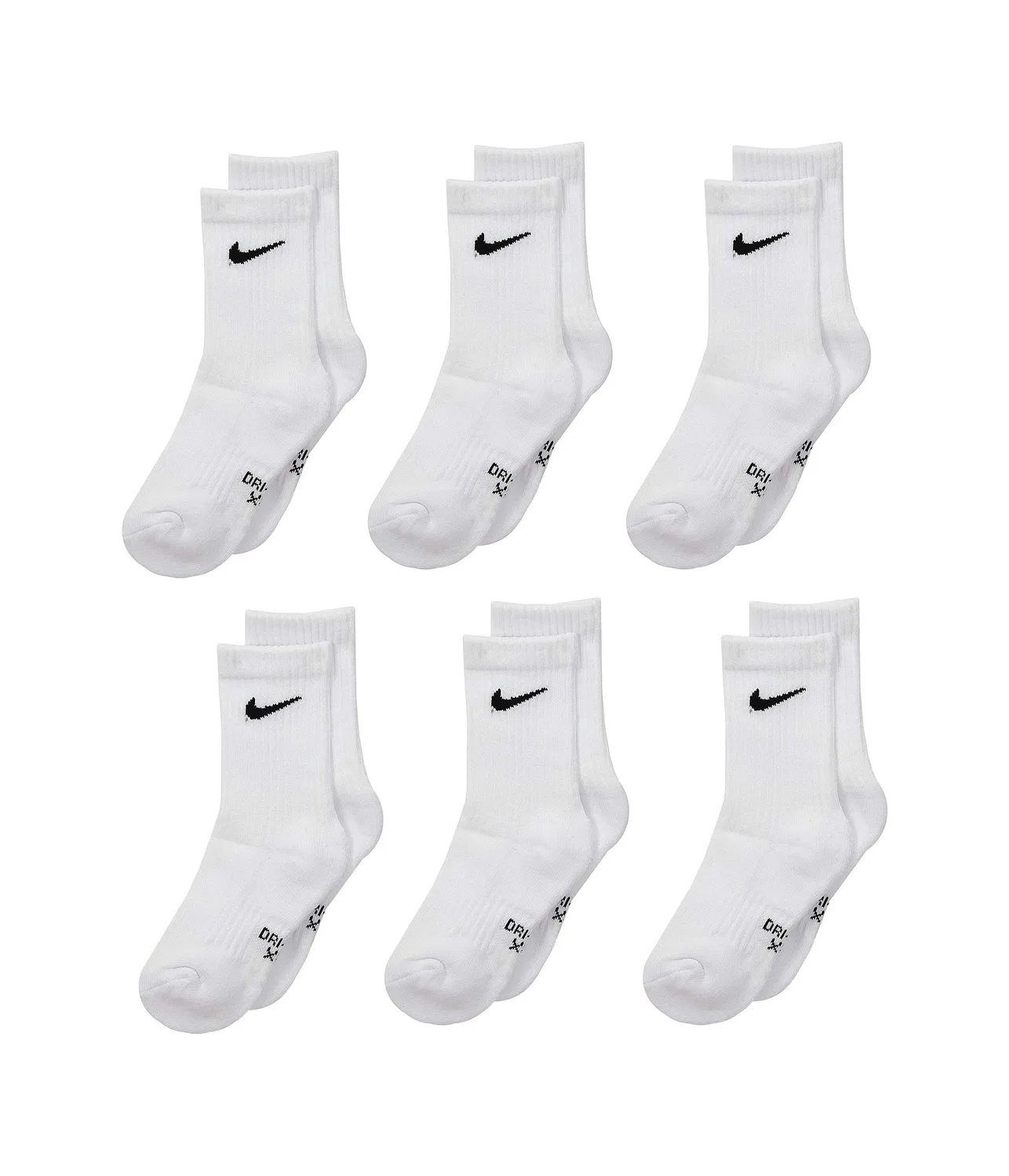 Базовые носки Dri-Fit Performance Basic Crew (для малышей и маленьких детей) Nike Kids, White