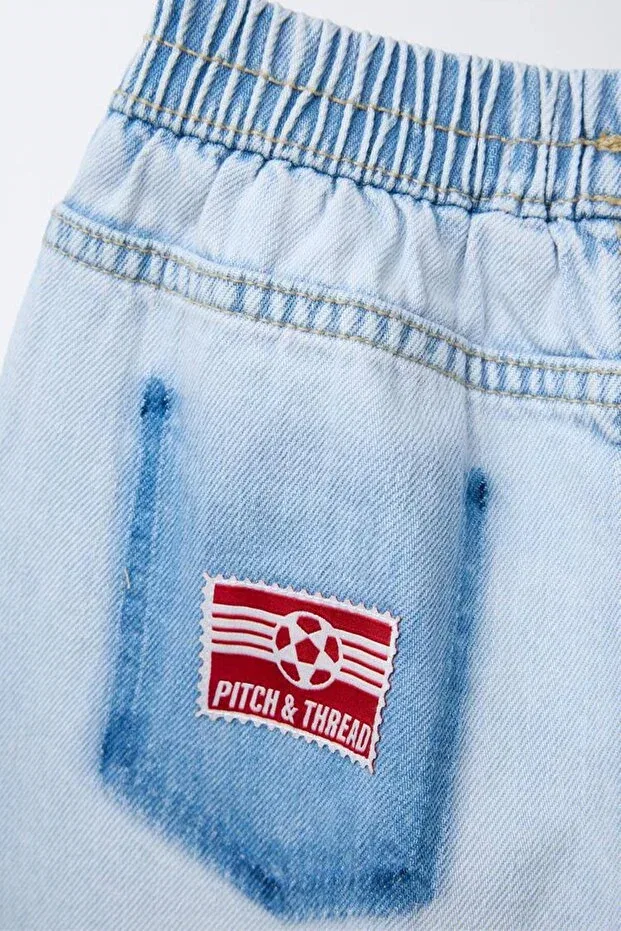 Детские брюки для девочек джинсовые Patched And Embroidered Denim Pants La Ciel Paris, Blue — фото 4