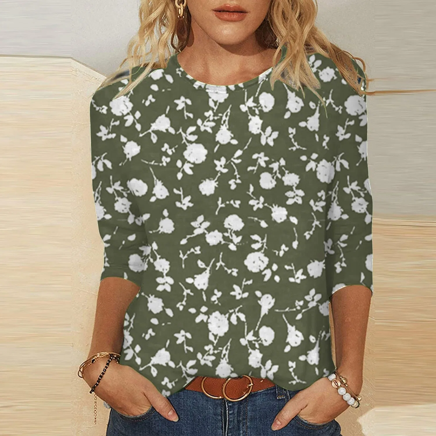 Женская футболка с принтом Plus Size T-Shirts 3/4 Sleeves, Ag #2 — фото 2
