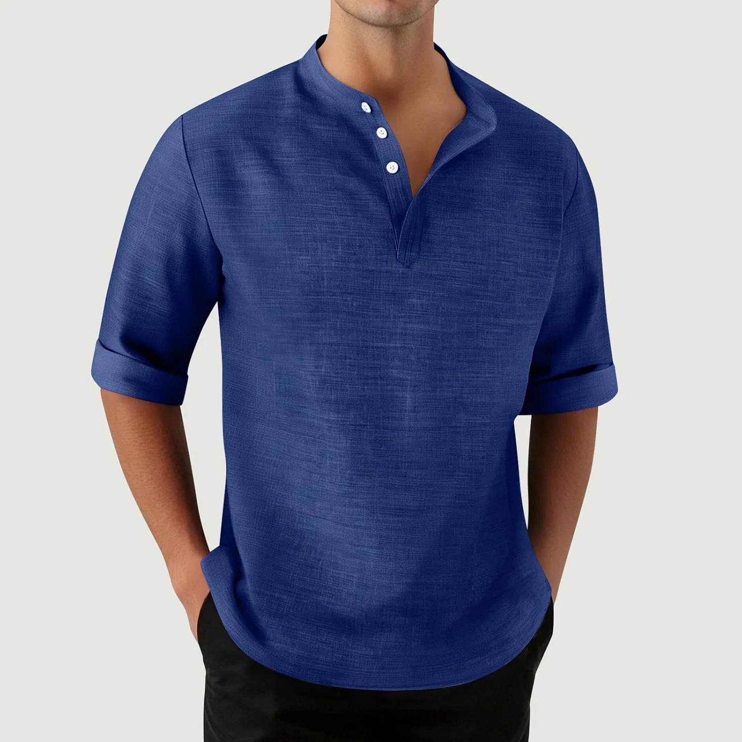 Мужская футболка с текстурой Henley, Dark Blue — фото 2