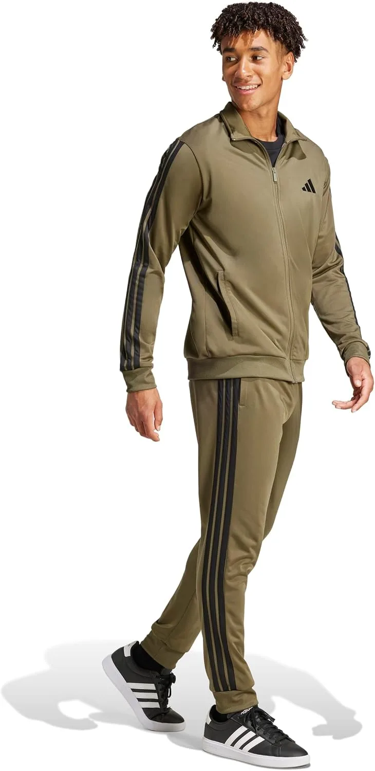 Мужской базовый спортивный костюм Adidas с тремя полосками из трикотажа, оливковый — фото 2