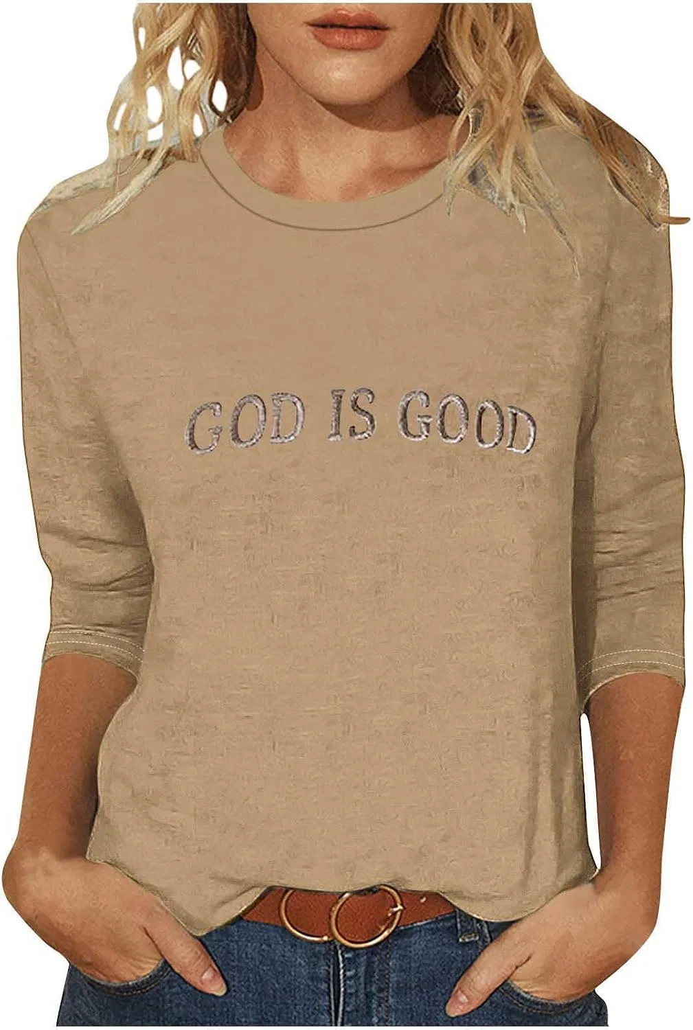 Женская футболка с длинным рукавом God is Good, хаки