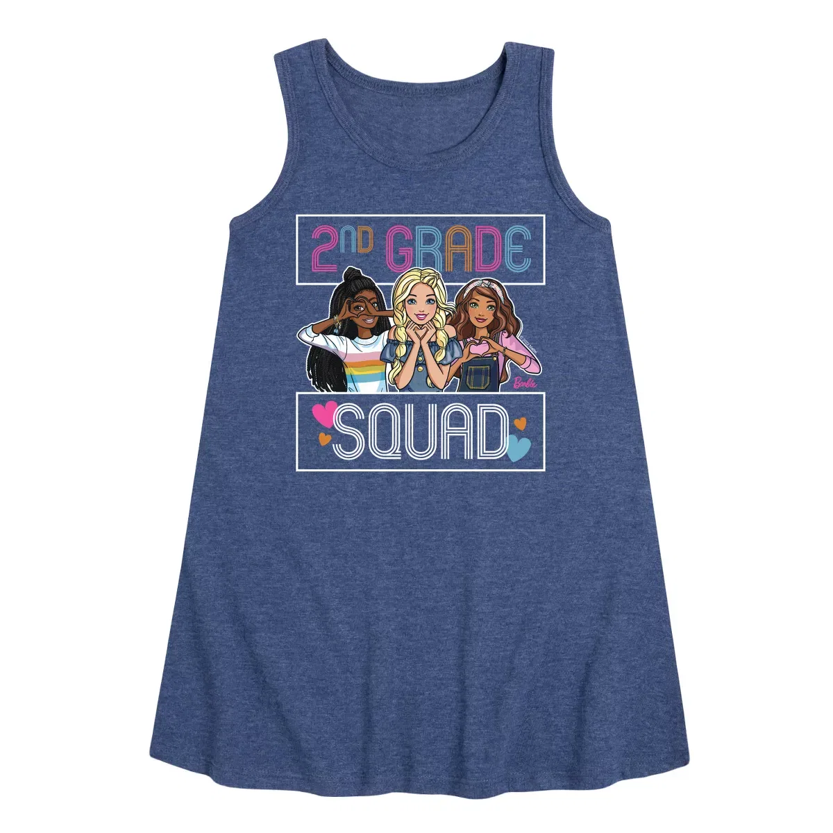 Детское платье-трапеция без рукавов с принтом Barbie Back To School, Barbie, Heather Navy