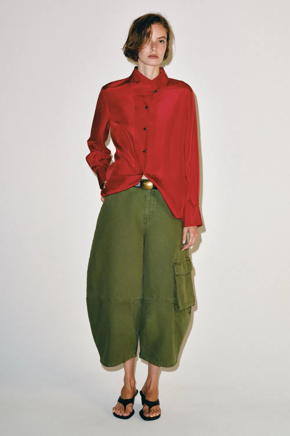 Рубашка из 100% шелка из коллекции ZW. ZARA, Red