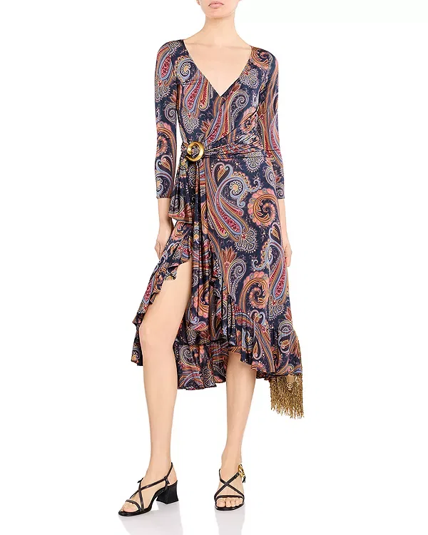 Женское платье с принтом Paisley 3/4 Sleeve Midi Dress Etro, Printed Blue — фото 2