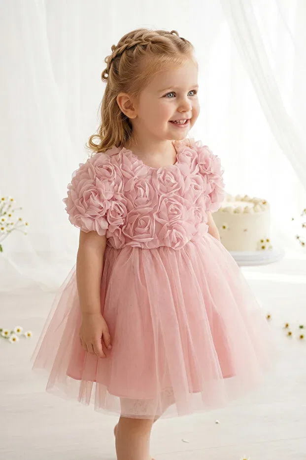 Детское платье для девочек с цветочным принтом Powder Rose Baby Girl and Child Princess Dress Alyra, Powder — фото 3