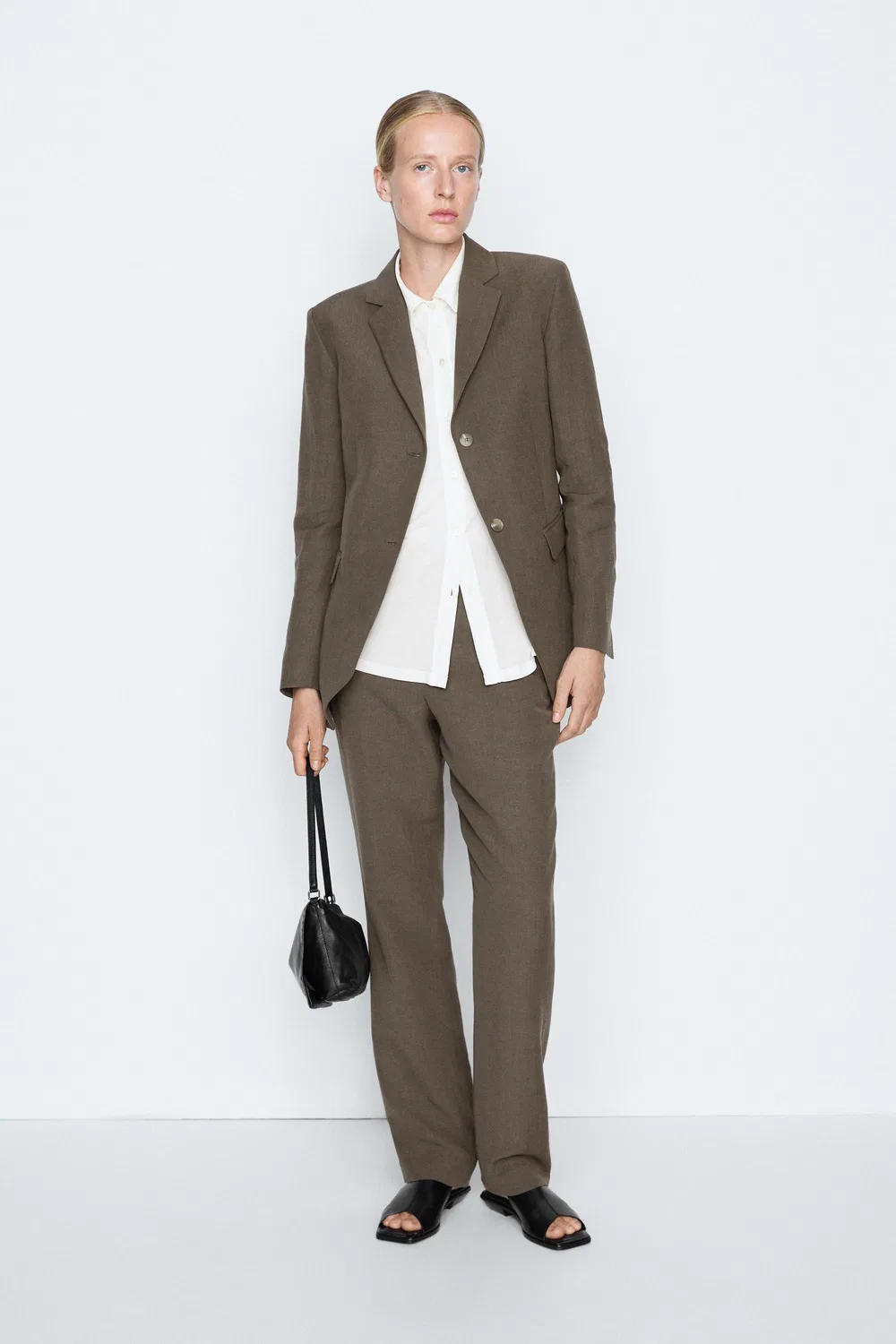 Рубашка Massimo Dutti, свободный крой, кремовый — фото 4