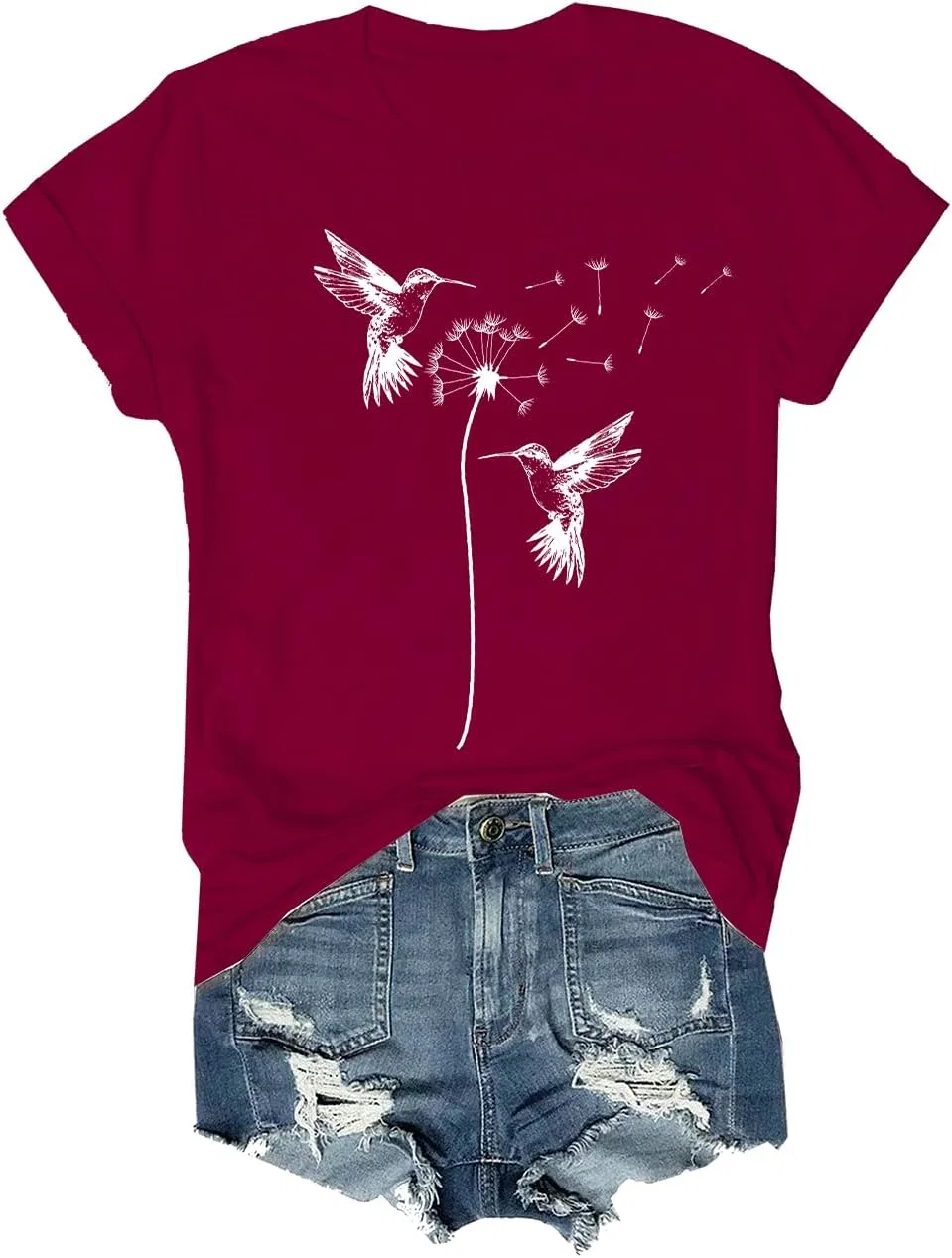 Футболка с принтом одуванчика и колибри Unisex, Claret