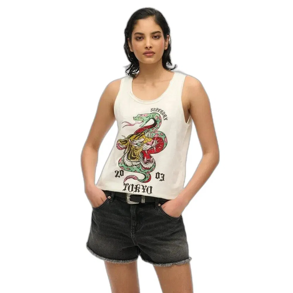 Женский топ без рукавов с U-образным вырезом Superdry Neo Trad Tattoo, White — фото 2