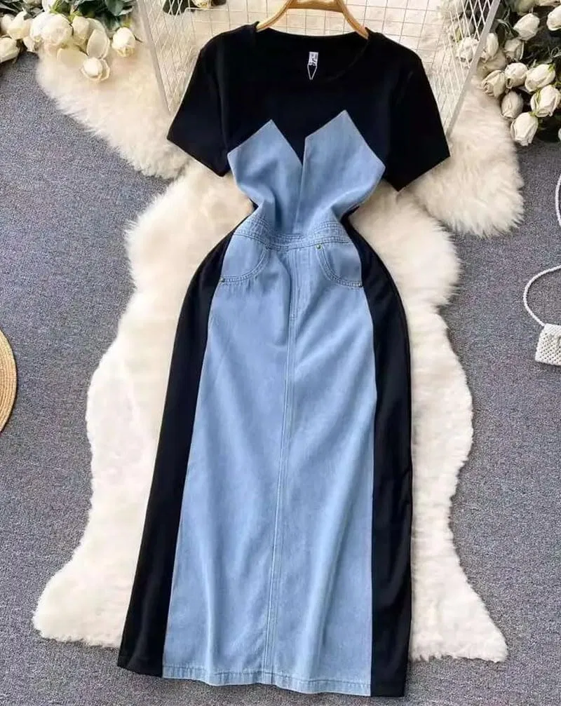 Женское джинсовое платье с цветочной вышивкой, Blue — фото 3