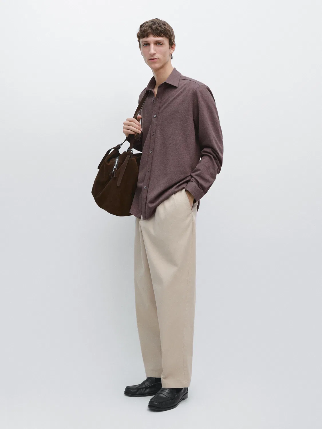 Рубашка меланжевого цвета стандартного кроя Massimo Dutti, коричневый