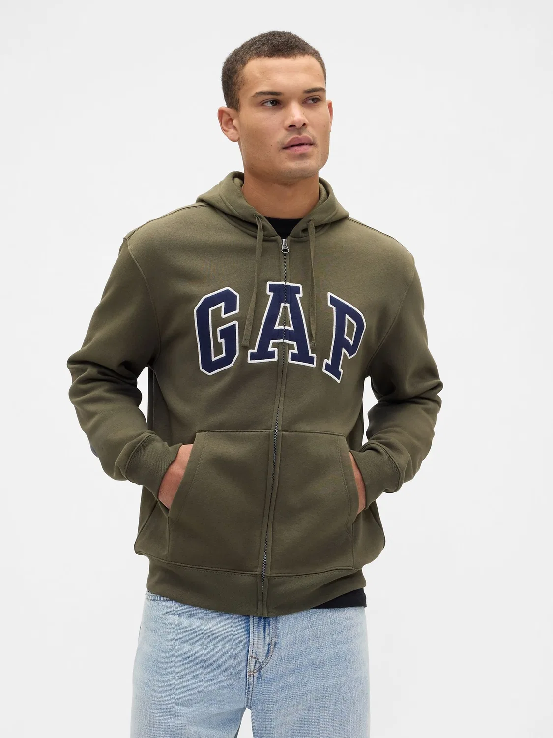 Худи с капюшоном на молнии, флисовое Gap, зеленый