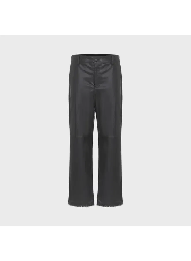 Брюки кожаные свободные с вышивкой Zara, черный — фото 2
