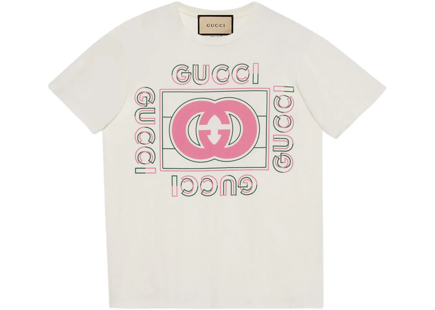 Женская футболка оверсайз с принтом Vintage Logo Gucci, Off White/Pink/Green