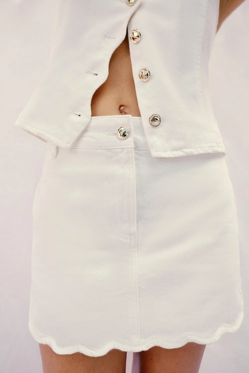 Джинсовая юбка-шорты Z1975 с волнистым краем ZARA, White — фото 3