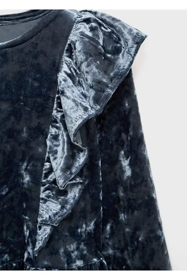Детское платье для девочек из велюра Ruffle Velvet Dress Mango Kids, Blue — фото 4