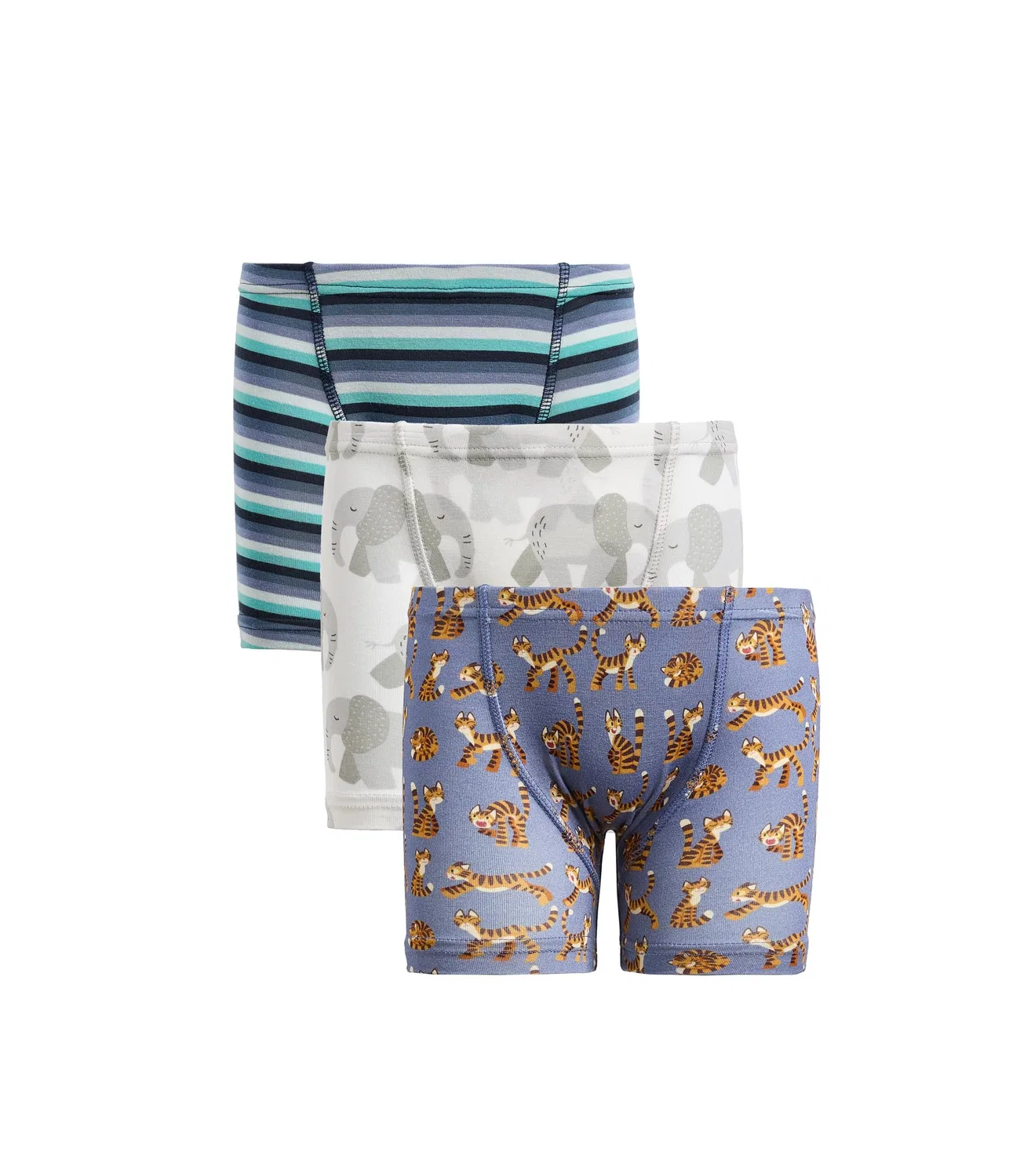 Боксеры-брифы с принтом, набор из 3 (для малышей и маленьких детей) Print Boxer Briefs Set of 3 (Toddler/Little Kid) Kickee Pants Kids, Natural Elephants, Moonlight Tiger & Moonlight Bay Stripe