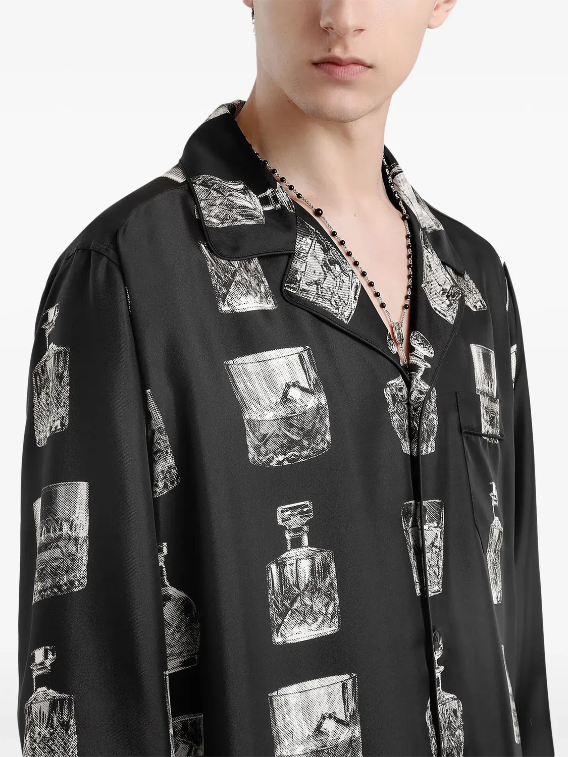 Dolce & Gabbana Рубашка Liquor из шелка, черная — фото 3
