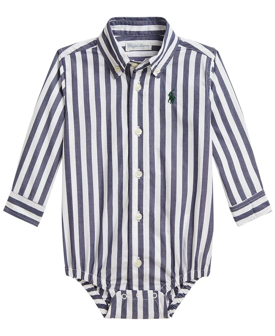 Боди с длинным рукавом из хлопкового поплина, модель Striped Cotton Poplin Polo Ralph Lauren, Navy White