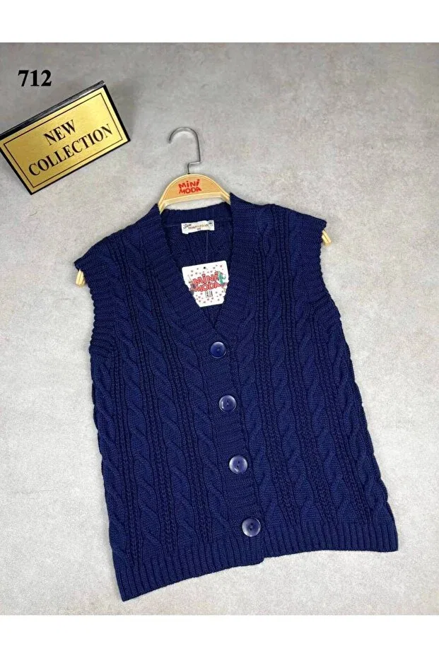 Детский кардиган без рукавов с узором Minimoda Kids, Navy Blue — фото 3