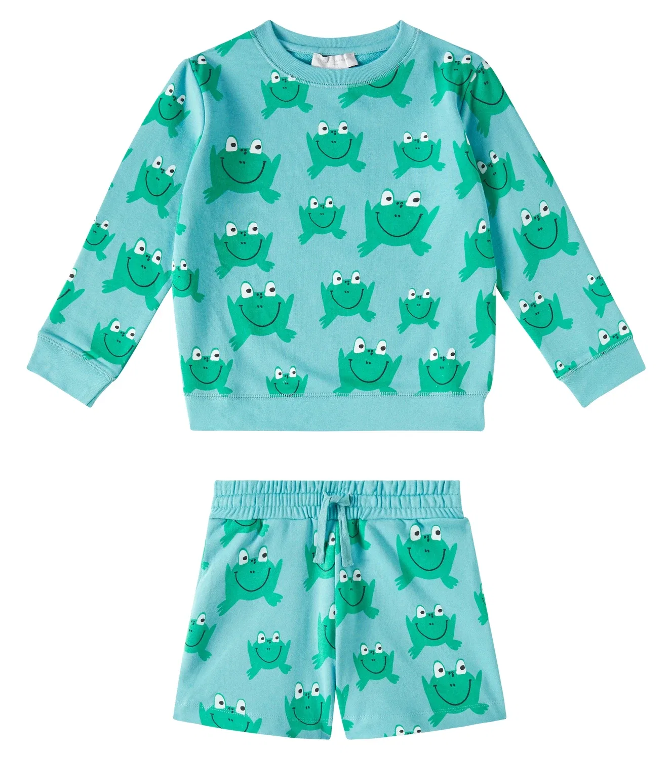 Комплект из флисового хлопкового свитера и спортивных штанов Stella Mccartney Kids, бирюзовый