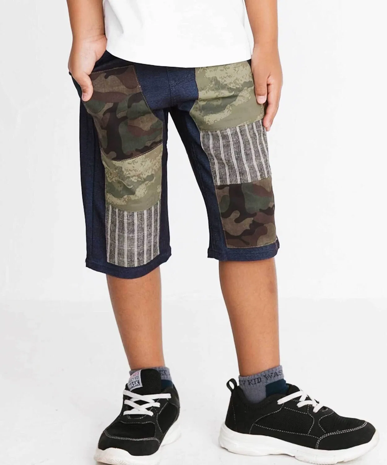 Детские брюки длиной 6/8 с принтом Indigo×Camouflage WASK, Navy