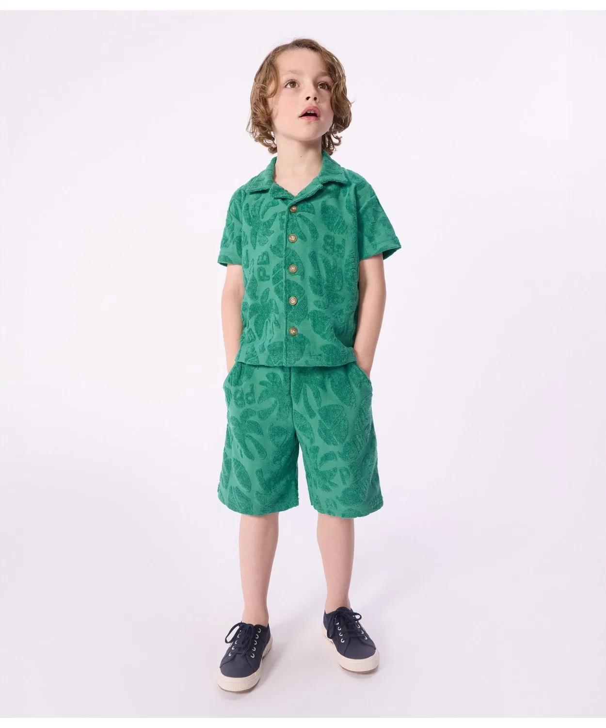 Детская рубашка с коротким рукавом с принтом Petit Bateau, Зеленый