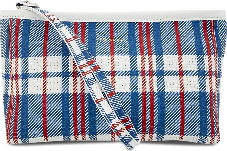 

Сумка Balenciaga Barbes Z Check Printed Pouch Wristlet Cobalt Blue, синий
