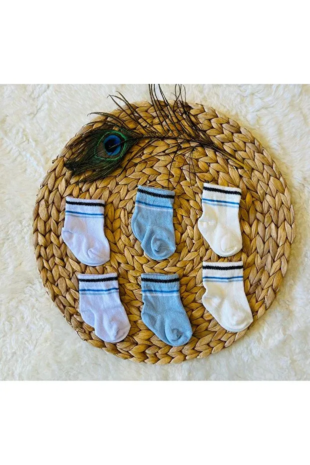 Детские носки для новорожденных с принтом 3 шт Anne Dokunuşu Gibi Kuzum Bebe, Blue With Stripes