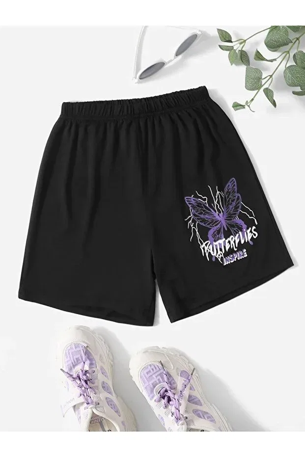 Детские шорты для девочек с принтом Oversize Lepold, Black2