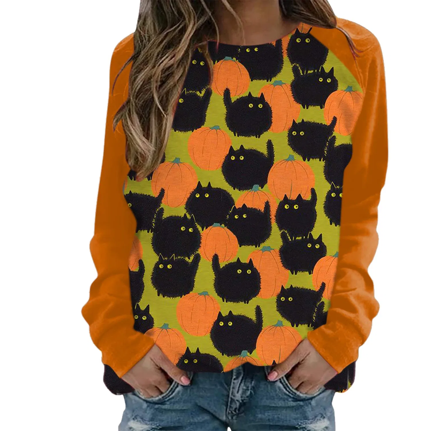 Женская худи с принтом Halloween, с капюшоном, с длинным рукавом, Verde