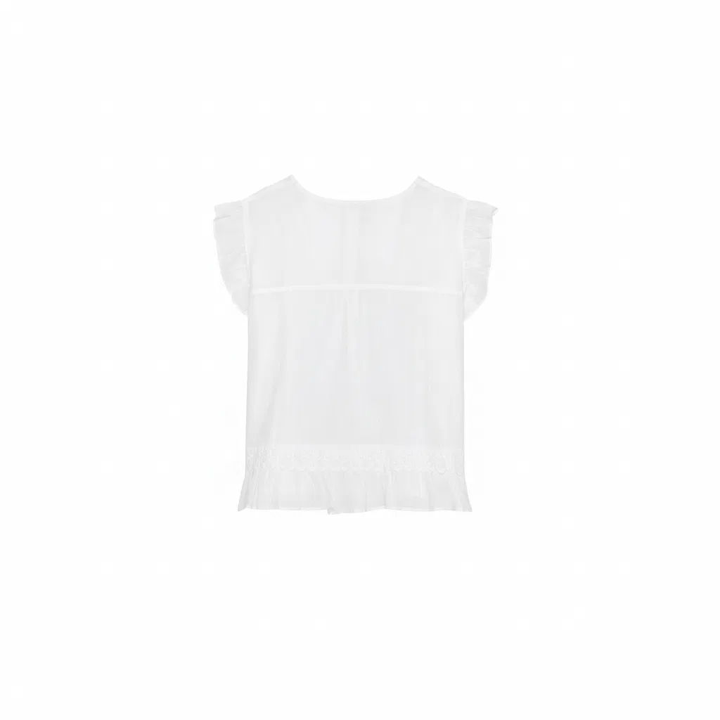 Женская рубашка с круглым вырезом White ZARA, Белый — фото 3
