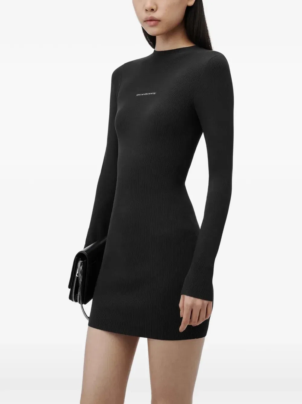 Платье-свитшот с длинными рукавами и фактурным логотипом Alexander Wang, черный — фото 4