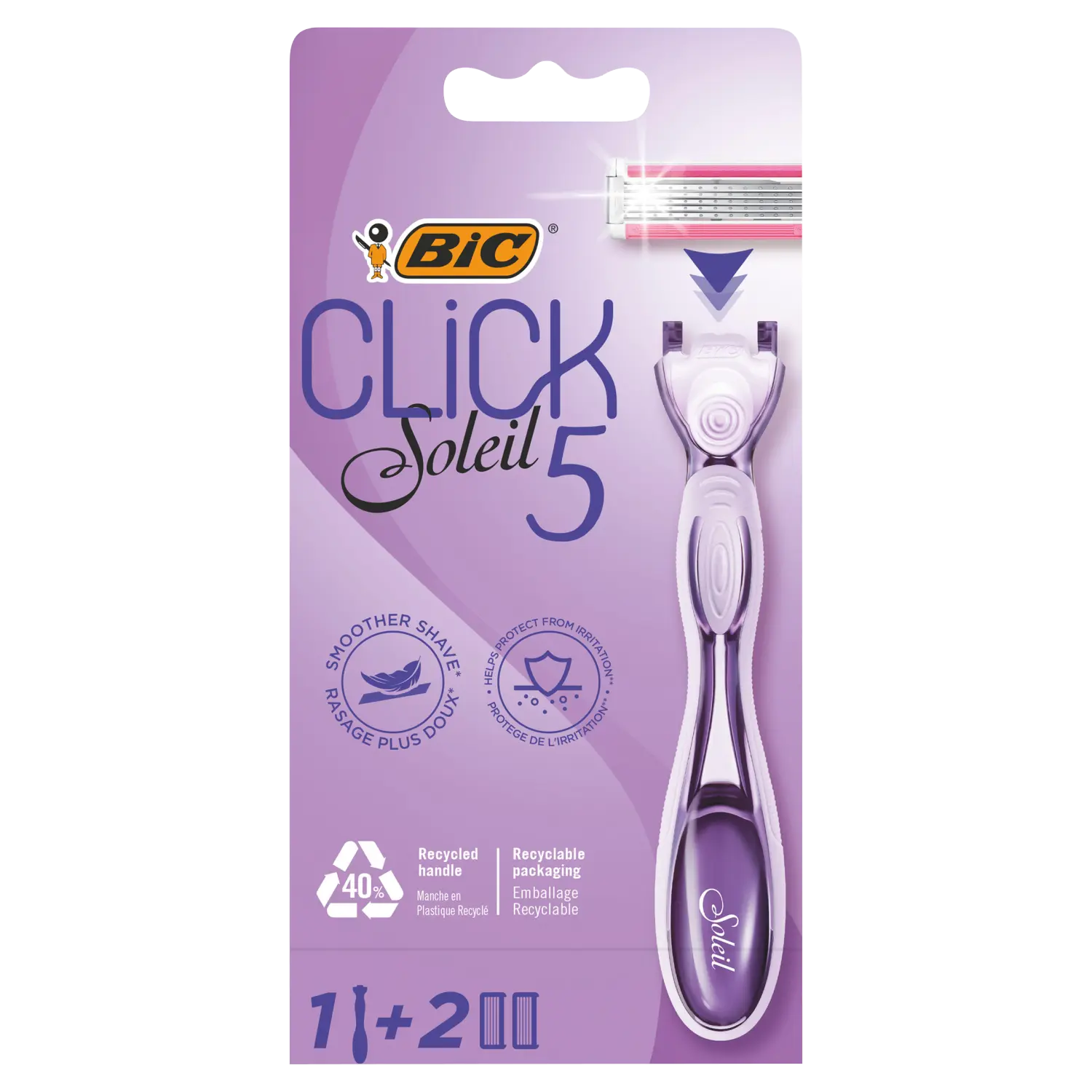 

Bic Soleil Click 5 комплект: бритва женская, 1 шт + картриджи 2 шт/1 уп.