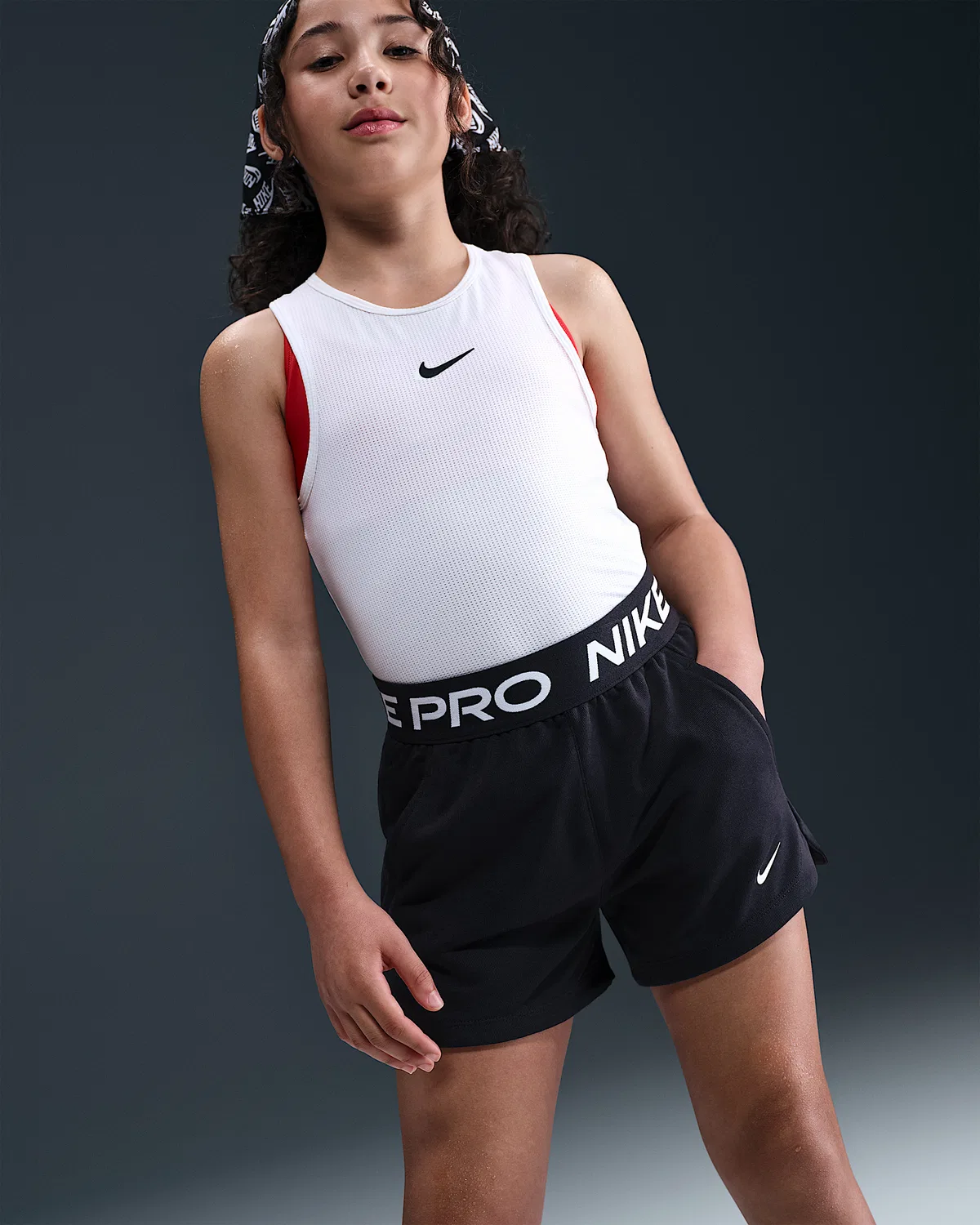 Детские шорты Nike Pro Fleece Dri-FIT для девочек, Black/Black/Black/White — фото 2