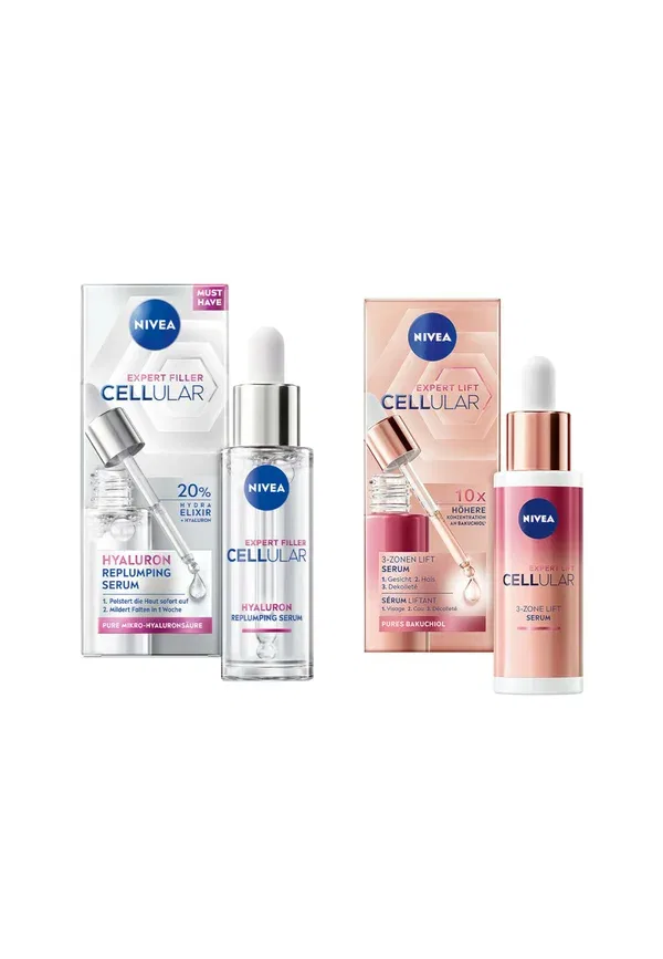 Сыворотка с гиалуроновой кислотой Cellular expert filler hyaluron replumping serum + cellular expert lift 3-zonen lift serum, Nivea 60 мл