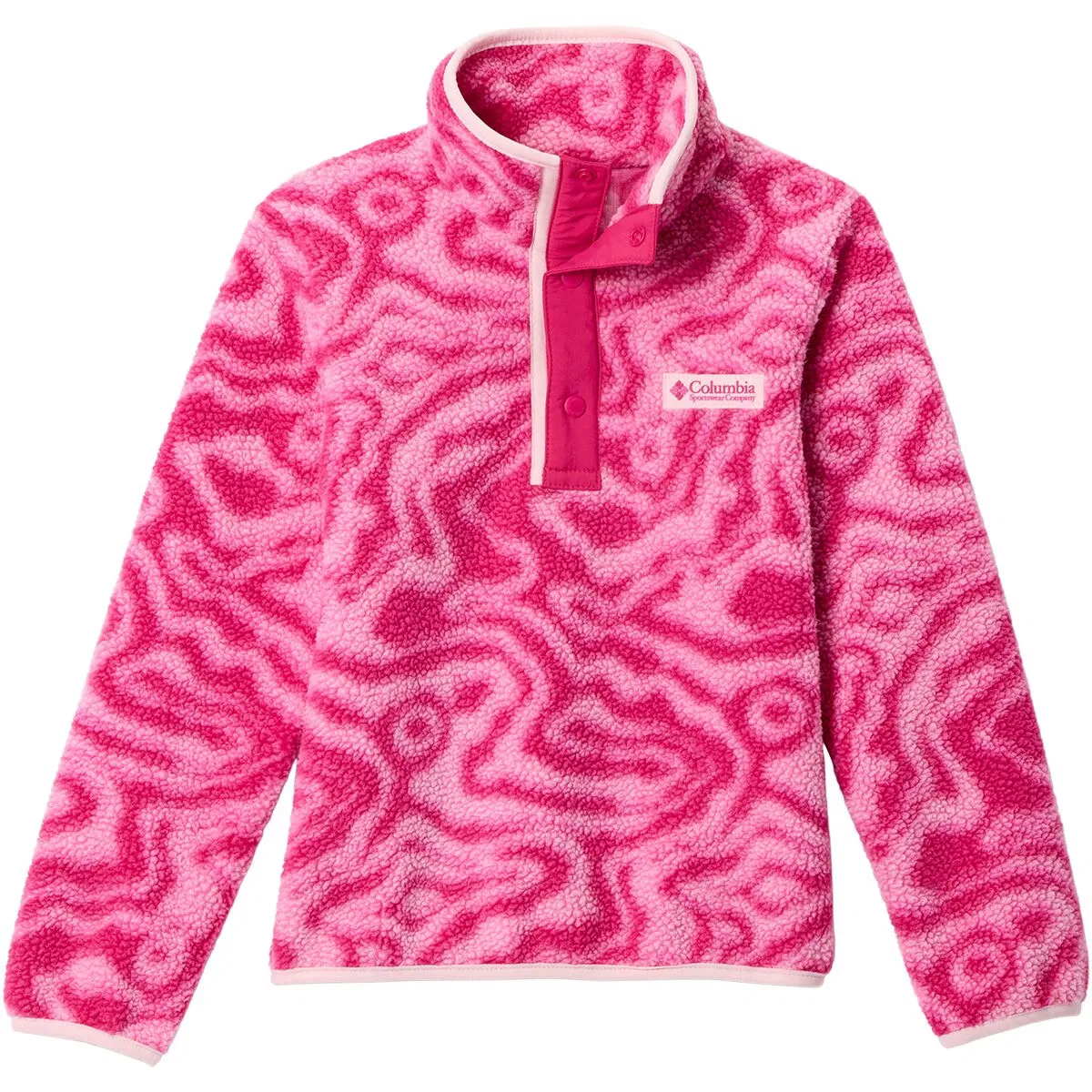 Детское флисовое пальто с принтом Helvetia II Printed 1/2-Snap Fleece Jacket Columbia, Guava Pink Topoglitch/Guava Pink