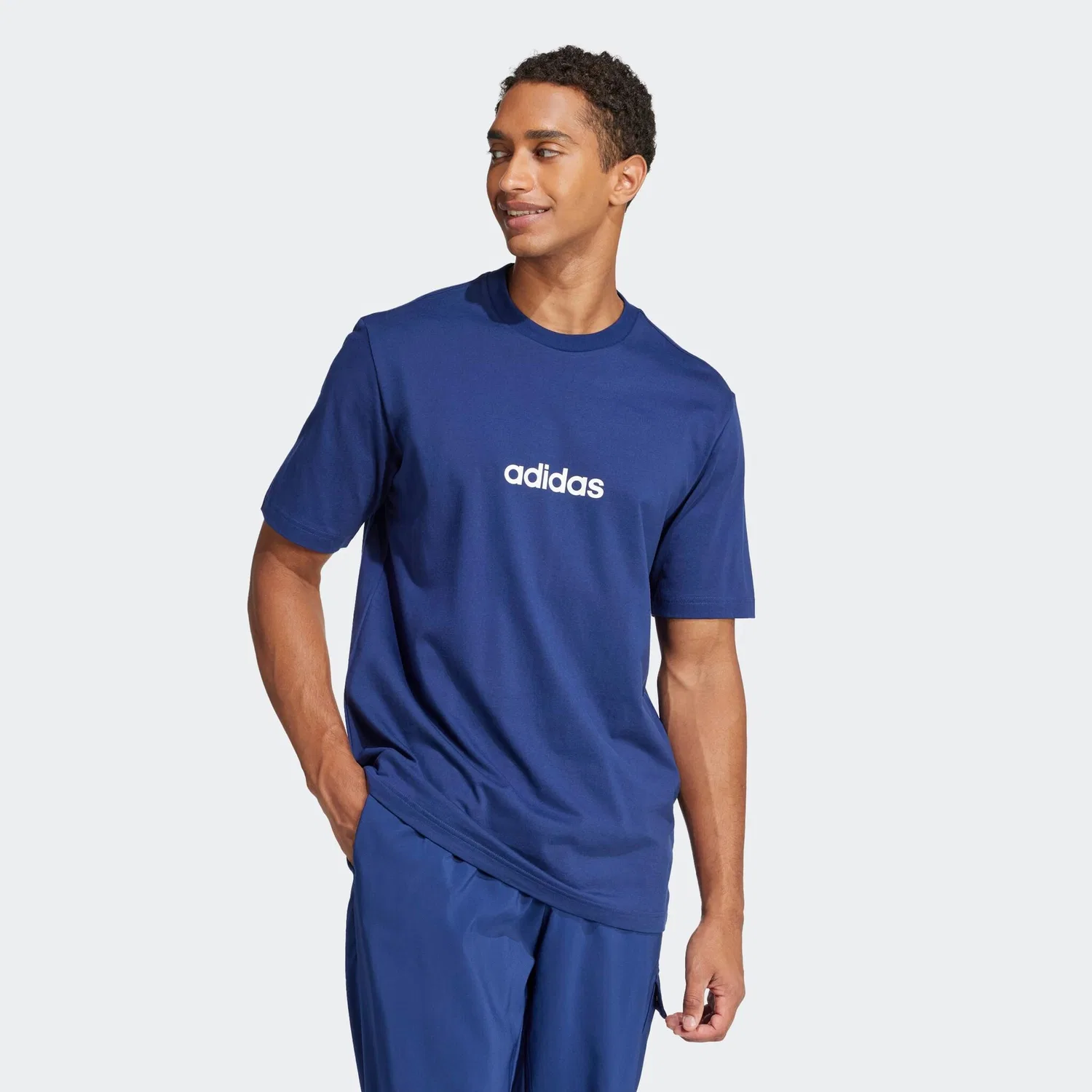Детская футболка с опущенным плечом Adidas Sportswear, Dark Blue/White — фото 2