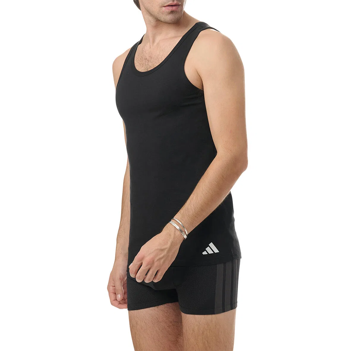 Мужская хлопковая майка-алкоголичка adidas Tanktop, Черный — фото 4