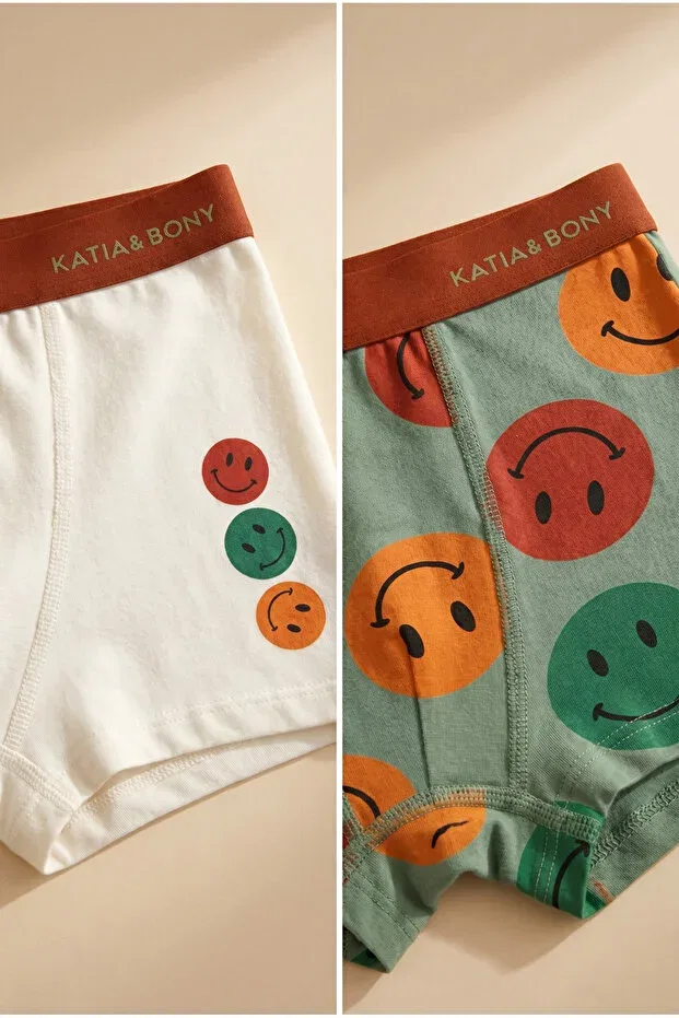 Детские боксеры для мальчиков с принтом Smiling Face Patterned Katia&Bony, Green — фото 3