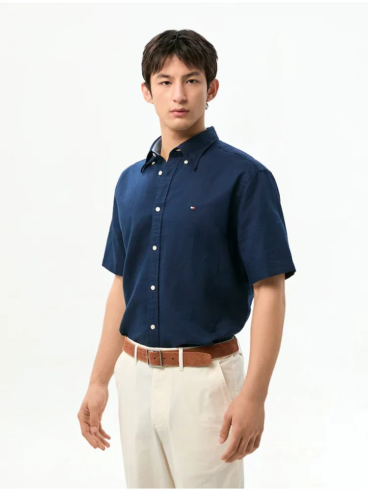 Рубашка с коротким рукавом из льняной смеси, Regular Fit TOMMY HILFIGER, Navy